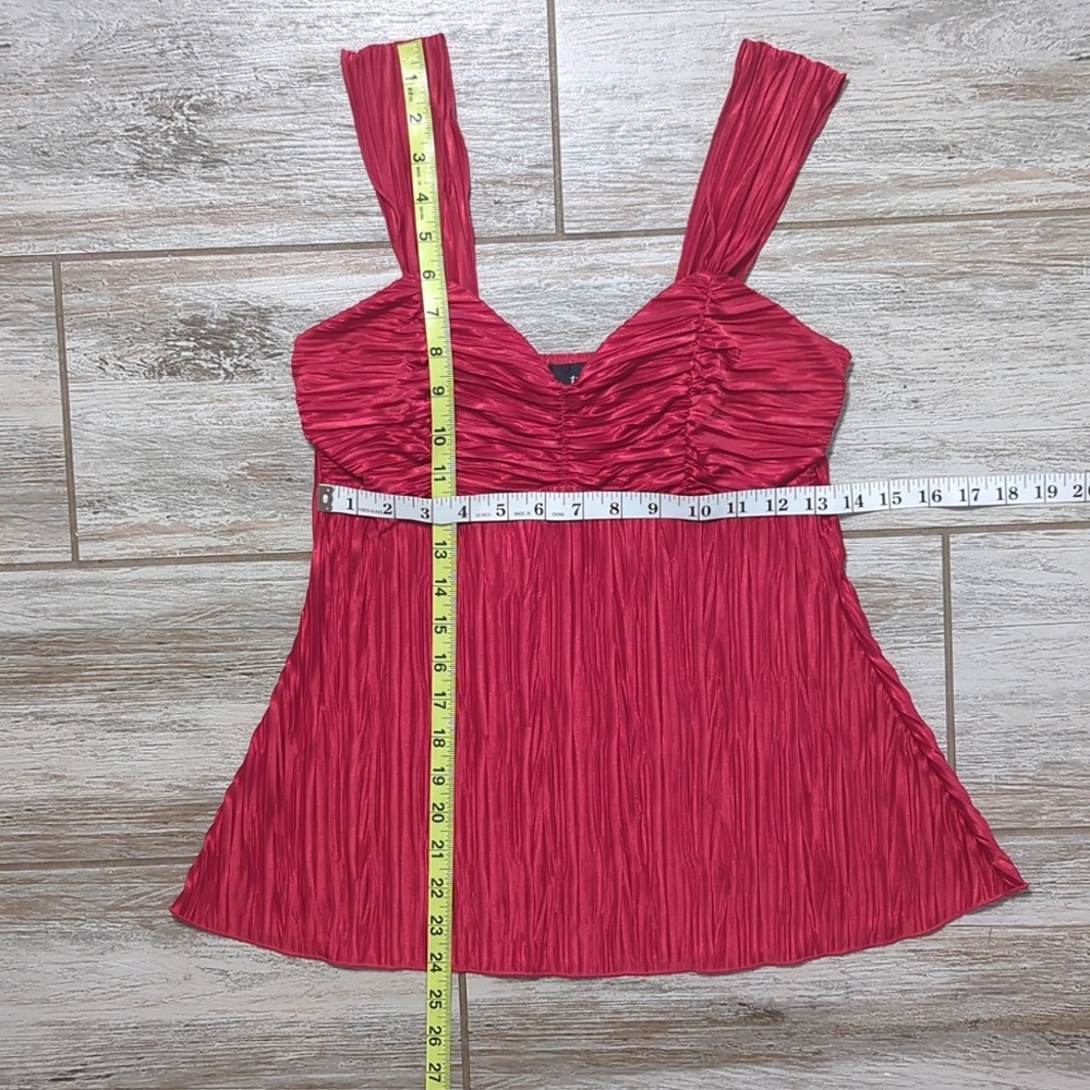 Vintage B-Wear Y2K Red Micro Pleated Babydoll Tank Top Medium - Picture 4 of 5